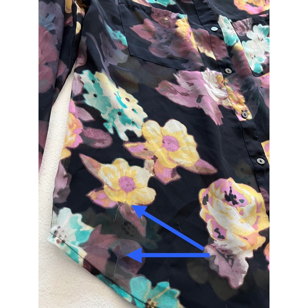 Decree Women Black Floral Sheer Button Down Blouse Long Sleeve Shirt Size M - Picture 4 of 13
